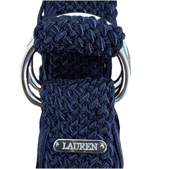 Ralph Lauren Women’s Size L 36” 2” Woven Belt Woven Silver D Ring Navy Blue - Picture 1 of 3